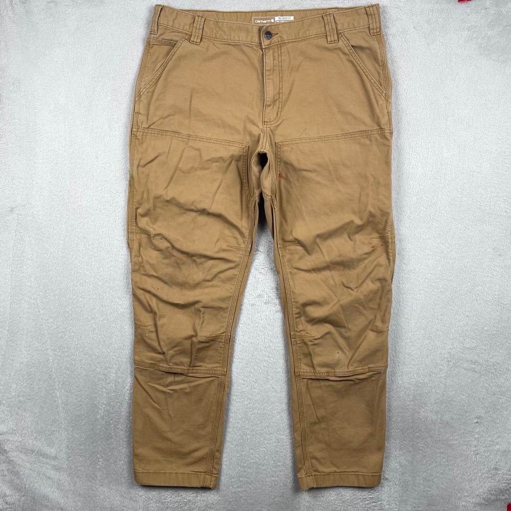 Carhartt Rugged Flex Rigby Double Knee Pants Mens 36x30 Brown Relaxed Fit Paint